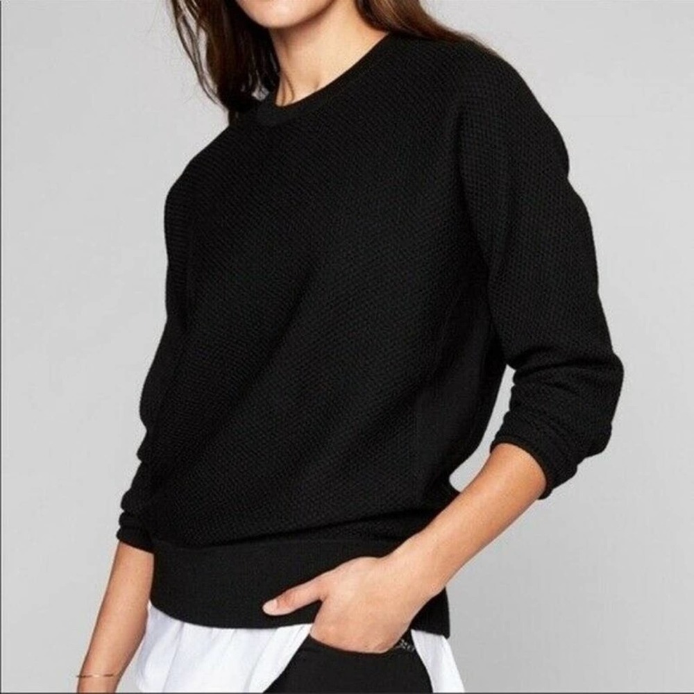 Athleta Thermal Honeycomb Dolman Sleeve Wool Blend Sweater SZ S Black